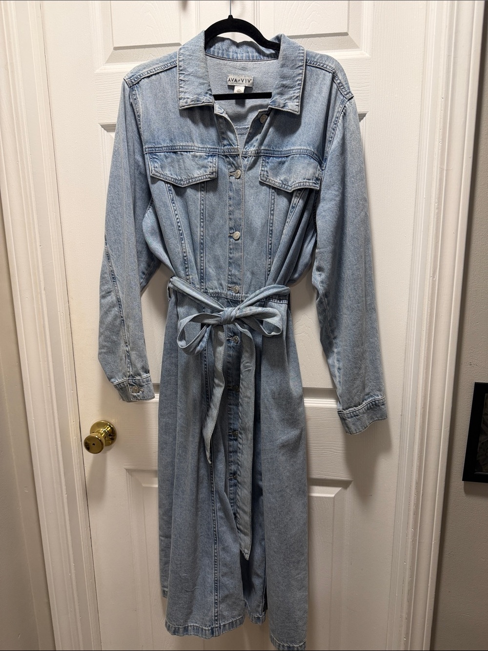 Ava & Viv Light Blue Denim Shirt Dress with Tie Waist